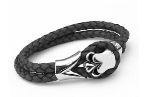 ̵ۥ֥쥹åȡ—ꥹޥgrey skull mens braided leather bracelet uk xmas...