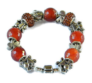 ブレスレット　アクセサリ—　カネオレンジブレスレットsectional bracelet with stones carnelian and orange rhinestones