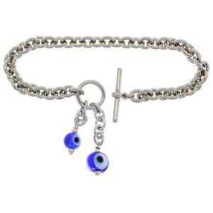 【送料無料】ブレスレット アクセサリ— スターリングシルバーガラスビードチェーンブレスレット925 sterling silver 775 blue evil eye glass bead rolo chain charm bracelet