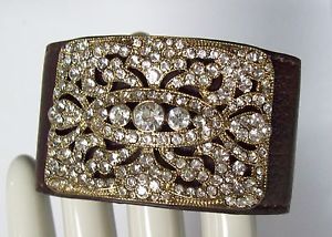 楽天hokushin【送料無料】ブレスレット　アクセサリ—　ラインストーンワイドレザースナップブレスレットbeautiful rhinestone amp; wide leather snap bracelet