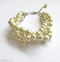 【送料無料】ブレスレット アクセサリ- ガラスパールツイストインチブレスレットwhite glass pearl twisted braided 7inch braslet statement 3 strand bracelet