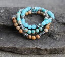 【送料無料】ブレスレット アクセサリ- ターコイズトルコビーズストレッチブレスレットwomens turquoise, picture jasper gemstone 6mm beaded stretch bracelet set of 3