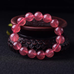 【送料無料】ブレスレット アクセサリ— ストロベリークォーツクリスタルビーズブレスレットストレッチクリア14mm natural strawberry quartz crystal stretch clear beads bracelet jewelry