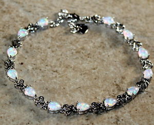 【送料無料】ブレスレット　アクセサリ—　ファイアーオパールブレスレットジュエリーsilver elegant white fire opal teardrop bracelet jewelry woman gift