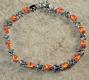 【送料無料】ブレスレット　アクセサリ—　オレンジファイアーオパールブレスレットジュエリーsilver elegant orange fire opal teardrop bracelet jewelry woman gift