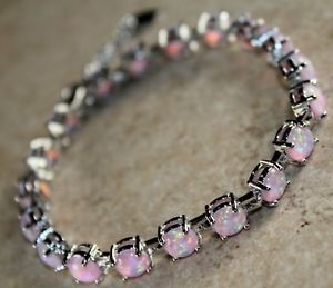 【送料無料】ブレスレット アクセサリ— ピンクファイアーオパールブレスレットsilver elegant pink fire opal round ...