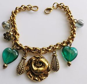 楽天hokushin【送料無料】ブレスレット　アクセサリ—　ゴールドカラービンテージブレスレットガラスgold colour vintage bracelet rodi tassels various other heart of glass 449