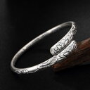【送料無料】ブレスレット アクセサリ— マントラロータスロータスリーフスターリングシルバーブレスレット999 pure silver sixword mantra lotus lotus leaf sterling silver open bracelet(4)