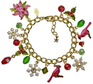 【送料無料】ブレスレット　アクセサリ—　カークポインセチアチャームブレスレットgoldtonekirks folly poinsettia cardinal charm bracelet goldtone