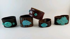 yzuXbg@ANZT?@JtuXbg^[RCYhandcrafted womans brown leather cuff bracelets, turquoise stimulated