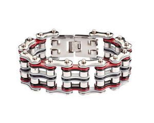 yzuXbg@ANZT?@YoCJ[XeXX`[Vo[O[bhoCN`F[uXbgAJmens biker stainless steel silver grey red bike chain bracelet usa seller