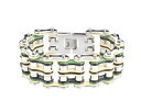 【送料無料】ブレスレット アクセサリ- シルバーステンレススチールバイカーバイクチェーンブレスレットmen silver stainless steel biker who green yellow bike chain bracelet eu