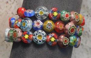 【送料無料】ブレスレット アクセサリ— カフブレスレットガラスビーズwraparound cuff bracelet made with 61 glass millefiori beads