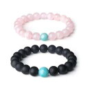 【送料無料】ブレスレット アクセサリ— ビーズマットオニキスローズクオーツcoai gemstone beaded matte onyx and rose quartz his hers relationship