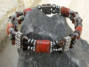 【送料無料】ブレスレット アクセサリ— ブレスレットレッドポピージャスパースワロフスキークリスタルwomens magnetic bracelet anklet red poppy jasper w mocca swarovski crystal 2row