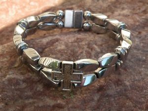 【送料無料】ブレスレット　アクセサリ—　ヘマタイトブレスレットクロススライダーmens womens holy si..