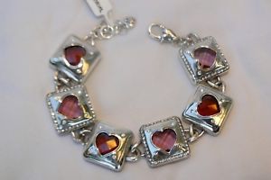 【送料無料】ブレスレット　アクセサリ—　ブライトンシルバーレッドピンクハートクリスタルブレスレット authentic brighton open hearted silver red pink heart crystal bracelet