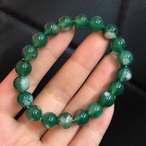 【送料無料】ブレスレット　アクセサリ—　ビーズブレスレット9mm genuine natural green cherry blossom agate gemstone beads bracelet