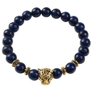 【送料無料】ブレスレット アクセサリ— ラピスラズリサイズゴールドmens gemstone leopard dark navy blue lapi...