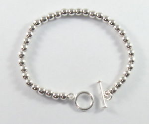 ブレスレット　アクセサリ—　スターリングシルバートグルキャップビーズブレスレット925 sterling silver 5 mm bead bracelet with toggle closure 7 12 long