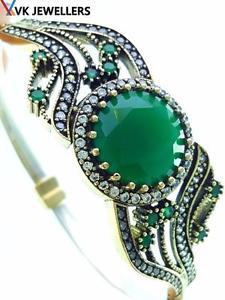 ブレスレット　アクセサリ—　スターリングシルバートルコハンドメイドジュエリーエメラルドカフブレスレット925 sterling silver turkish handmade jewelry emerald cuff bracelet 75 b2133