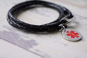 楽天hokushin【送料無料】ブレスレット　アクセサリ—　アラートブレスレットサイズサービスleather medical alert bracelet various sizes free engraving