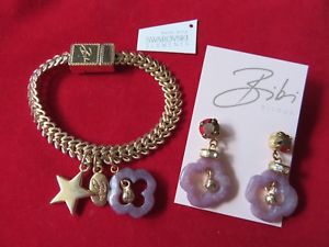 【送料無料】ブレスレット　アクセサリ—　ビビライラックヒスイゴールドトーンイヤリングブレスレットbibi bijoux lilac jade gold tone earrings amp; bracelet bnwt