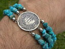 【送料無料】ブレスレット アクセサリ— ブレスレットメキシコアステカカレンダーコインターコイズ1946 bracelet mexican aztec calendar coin centavos turquoise stones