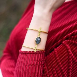 ブレスレット　アクセサリ—　オスマンカフブレスレットaylas semi precious gem stone ottoman gold plated cuff bracelet labradorite