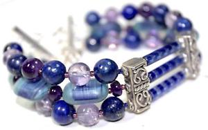 yzuXbg@ANZT?@uXbgre[WKXr[YAWXgsXYthree strand bracelet vintage glass beads amethyst lapis lazuli j14
