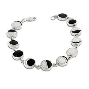 【送料無料】ブレスレット　アクセサリ—　エナメルスターリングシルバーリンクブレスレットlunar phases of the moon enameled inlay sterling silver 7 link bracelet