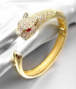ブレスレット　アクセサリ—　デザイナーカフブレスレットluxurious stunning designer 18kt gold plated cz crystals leopard cuff bracelet