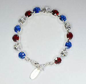 【送料無料】ブレスレット　アクセサリ—　スワロフスキーシルバーテニスブレスレット swarovski red white amp; blue crystal silver tone costume tennis bracelet
