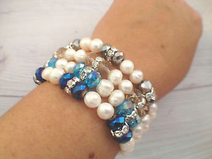 ブレスレット　アクセサリ—　ブレスレットクリスタルビーズサイズwhite natural freshwater pearl bracelet, crystal bead, women jewelry, one size