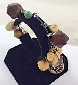 【送料無料】ブレスレット　アクセサリ—　ビーズスターリングシルバーブレスレットbeaded, butterfly, carved char leather wrapped 925 sterling silver bracelet 7