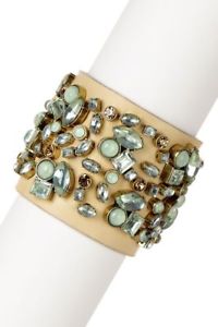 【送料無料】ブレスレット　アクセサリ—　ジョンソンミントクリスタルブレスレットbetsey johnson mint crystal gem wide leather bracelet