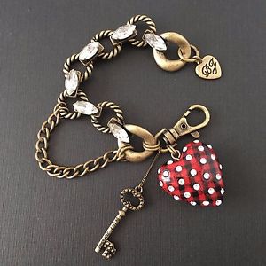 【送料無料】ブレスレット　アクセサリ—　ジョンソンハートブレスレットbetsey johnson school girl red plaid heart bracelet *rare*