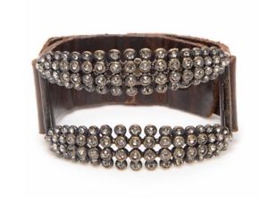 ブレスレット　アクセサリ—　ヴィンテージブラウンレザーカフブレスレットデザイン vintage brown leather cuff bracelet by rebel jewelry designs rhinestones