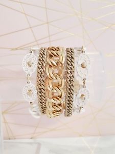 【送料無料】ブレスレット アクセサリ— ジューシークチュールブレスレットマルチストランドチェーンゴールドjuicy couture bracelet multi strand chain gold white statement great cond rare