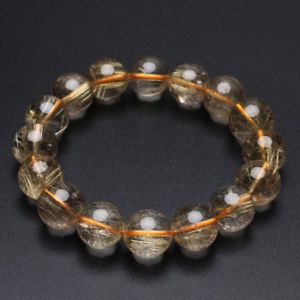 【送料無料】ブレスレット　アクセサリ—　ゴールドチタンルチルクリスタルビーズブレスレット142mm natural gold titanium rutilated quartz crystal beads bracelet gra023