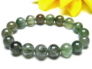 【送料無料】ブレスレット アクセサリ— グリーンルチルラウンドビーズブレスレット11mm 3a natural green rutilated qu...