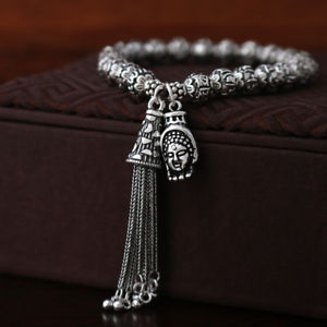 【送料無料】ブレスレット　アクセサリ—　ハムビーズタッセルブレスレットsterling silver om mani padme hum beads buddha hand tassel bracelet gift a2908