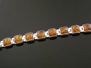 【送料無料】ブレスレット　アクセサリ—　シルバーブレスレットオレンジオレンジスターリングシルバーブレスレットgenuine amber squares in silver bracelet amber set in sterling silver bracelet