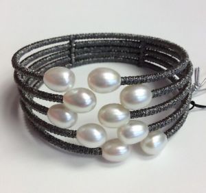 【送料無料】ブレスレット　アクセサリ—　kwanメッシュワイヤーbraceletsigned kwan women’s freshwater pearl mesh wire design bracelet