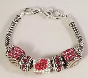 【送料無料】ブレスレット　アクセサリ—　ブライトンブレスレットレッドシルバースワロフスキークリスタルbrighton charm bracelet and charms lot red amp; silver with swarovski crystals