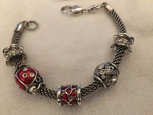 【送料無料】ブレスレット　アクセサリ—　ブライトンブレスレットスワロフスキークリスタルbrighton silver red charm bracelet amp; charms lot w swarovski crystals ladybug