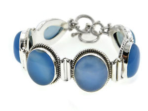【送料無料】ブレスレット　アクセサリ—　ブレスレットsterling silver large blue chalcedony gemstone bracelet