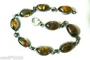 【送料無料】ブレスレット　アクセサリ—　オレンジスターリングシルバーリンクブレスレットvtg honey color amber stone sterling silver 925 725l link bracelet