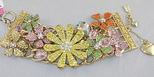 【送料無料】ブレスレット　アクセサリ—　ジョンソンフラワークリスタルブレスレットbetsey johnson flower boost pave crystal statement bracelet rare nwt