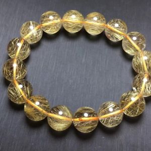 ̵ۥ֥쥹åȡꡡ֥쥹å13mm aaanatural gold titanium rutilated quartz crystal round beads bracelet 13mm aaa